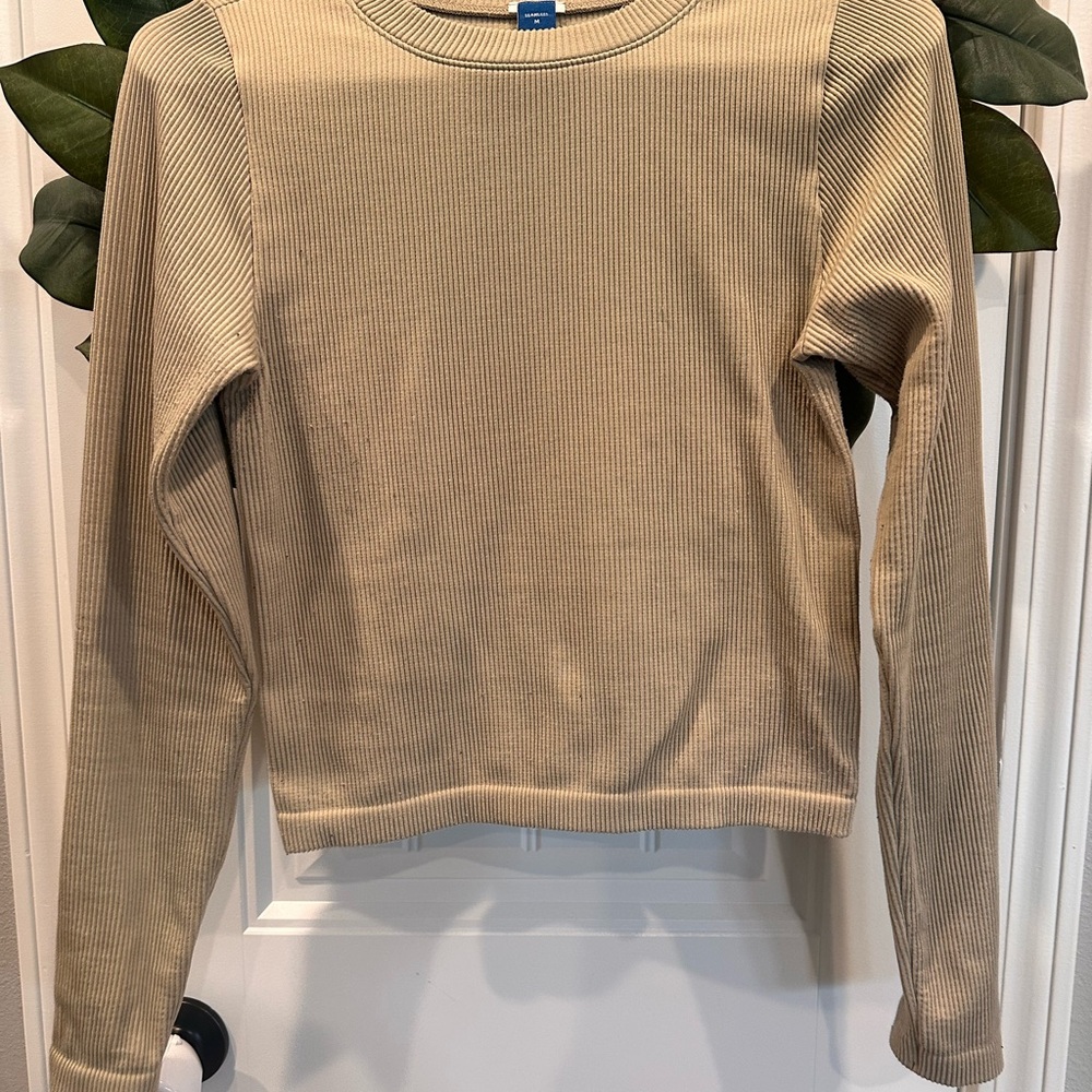 Ribbed Beige Long Sleeve Top